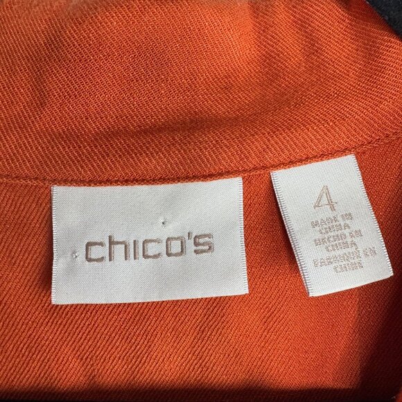 Chicos Orange Button-Up Jacket Linen Blend w/ Gold Accents Chicos Sz 4 (XXL/20)‎ - Picture 2 of 9